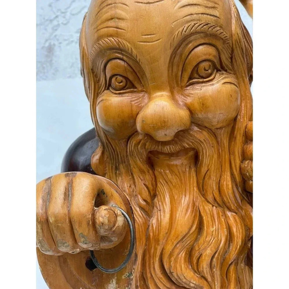 Wooden Hand Carved Monk Table Lamp Aldo Tura for Macabo Italy Midcentury 1950s - Picture 3 of 16